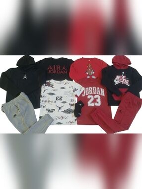 NIKE & AIR JORDAN BOYS SIZE MEDIUM TOPS, JOGGERS & HOODIES CLOTHING BUNDLE! THIS